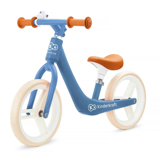 A lightweight FLY PLUS balance bike with retro design, puncture-proof foam wheels, and adjustable saddle for ages 3 and up.