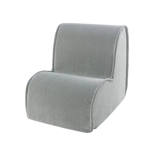 Child's Corduroy Armchair in Grey, designed for comfort and safety. Soft, durable 100% polyester material with washable cover. Ergonomic shape for proper posture. Dimensions: 40x60x50 cm. Made in Europe.