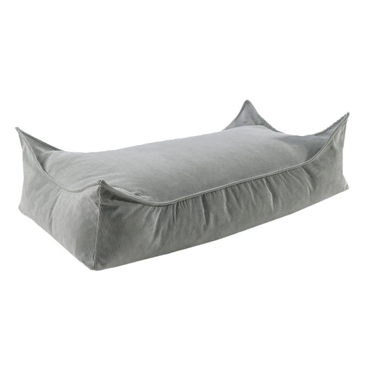 A grey rectangular children's pouf in corduroy, inviting play and relaxation. Dimensions: 120x60x35 cm. Durable, washable, and educational. Prioritize the product title: Pouffe For Children, Rectangular, Corduroy - Grey.