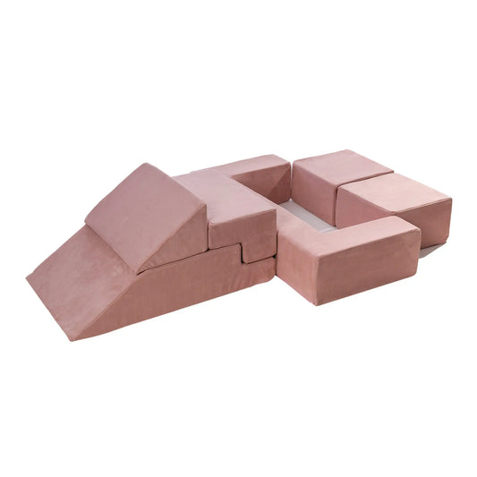 Soft pink Velvet Bricks Set - a versatile playground for children, featuring safe, creative play with high-quality velvet blocks. Ideal for active kids and educational spaces.