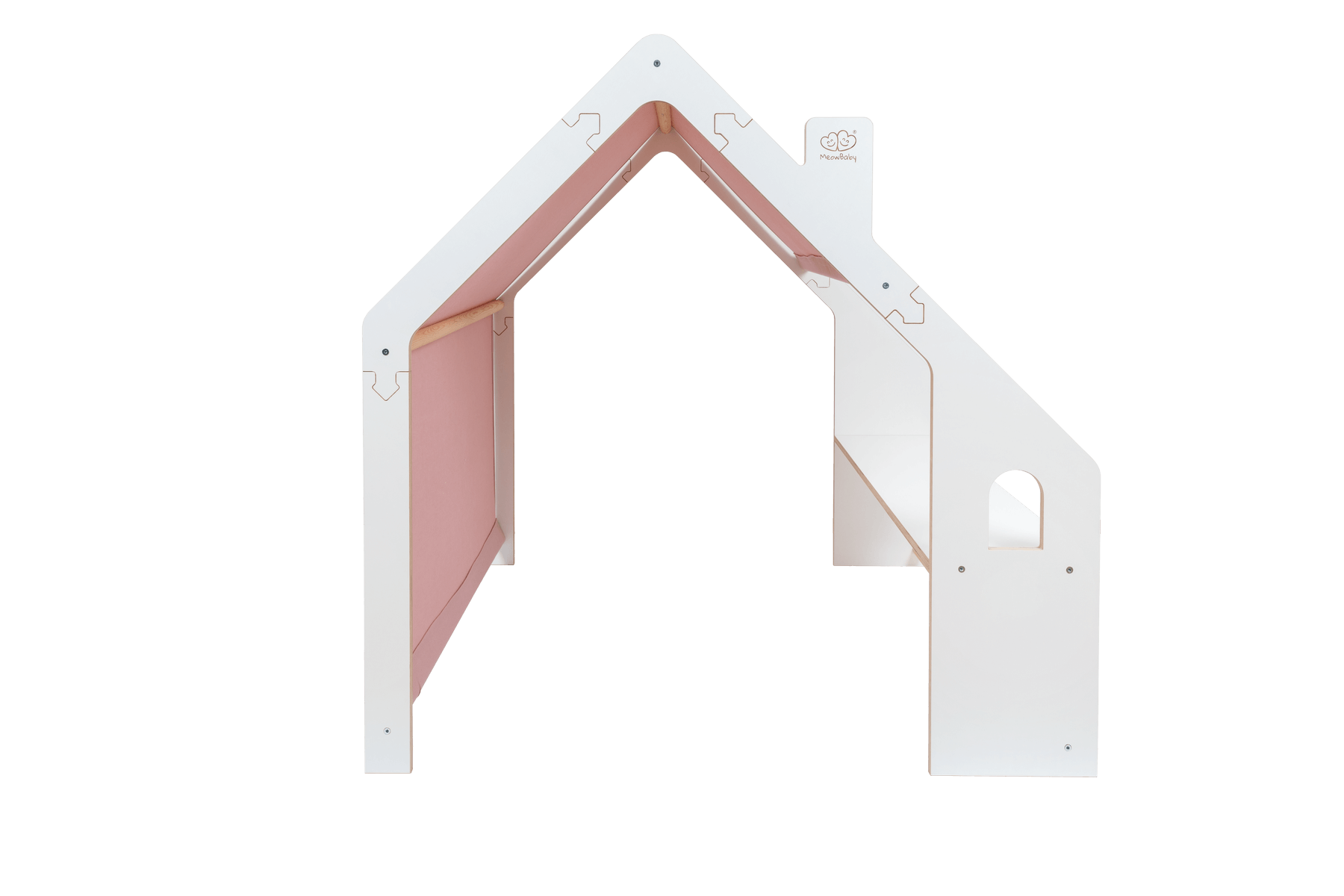 MeowBaby® White Wooden House for Kids - Pink Roof