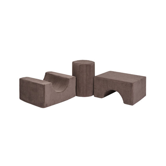 Aesthetic Shape Set 3-Elements - Brown, featuring soft, velvet corduroy blocks designed for creative play, enhancing children's imagination and development.