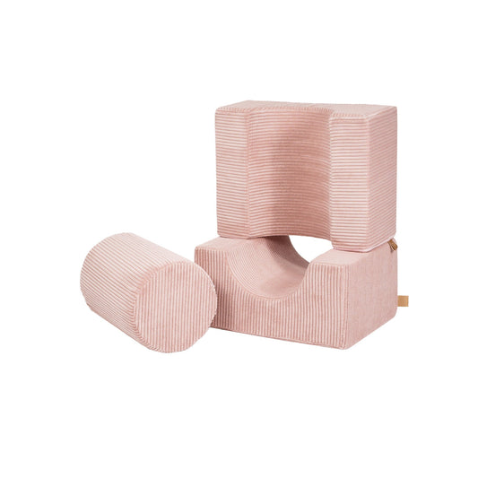 Aesthetic Shape Set 3-Elements - Powder Pink featuring pink and white cubes and a pink cylinder, designed for imaginative play and creative construction.