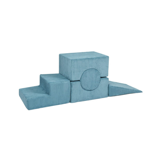 Aesthetic Shape Set 5-Elements - Turquoise featuring stackable, textured blocks for imaginative play, with removable, washable velvet corduroy covers for easy maintenance.