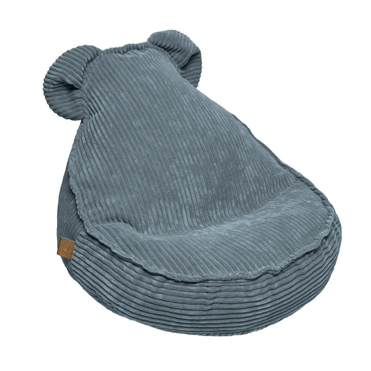 Bean bag chair shaped like a teddy bear, featuring a removable cover and designed for comfort and safety, perfect for children to relax and play.