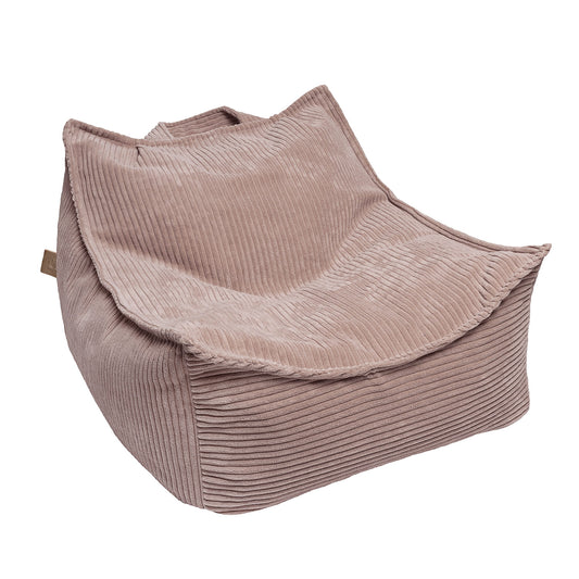 Aesthetic Velvet Square Bag Powder Rose: A plush, brown bean bag designed for children's comfort, featuring a removable cover and ergonomic shape for relaxation and play.