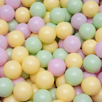 A close-up of MeowBaby® Baby Foam Ball Pit 30 cm - Spring, showcasing a pile of colorful, shiny, non-toxic balls. Handmade with soft, anti-allergic foam and a velour cover, ideal for sensory play and motor skill development.