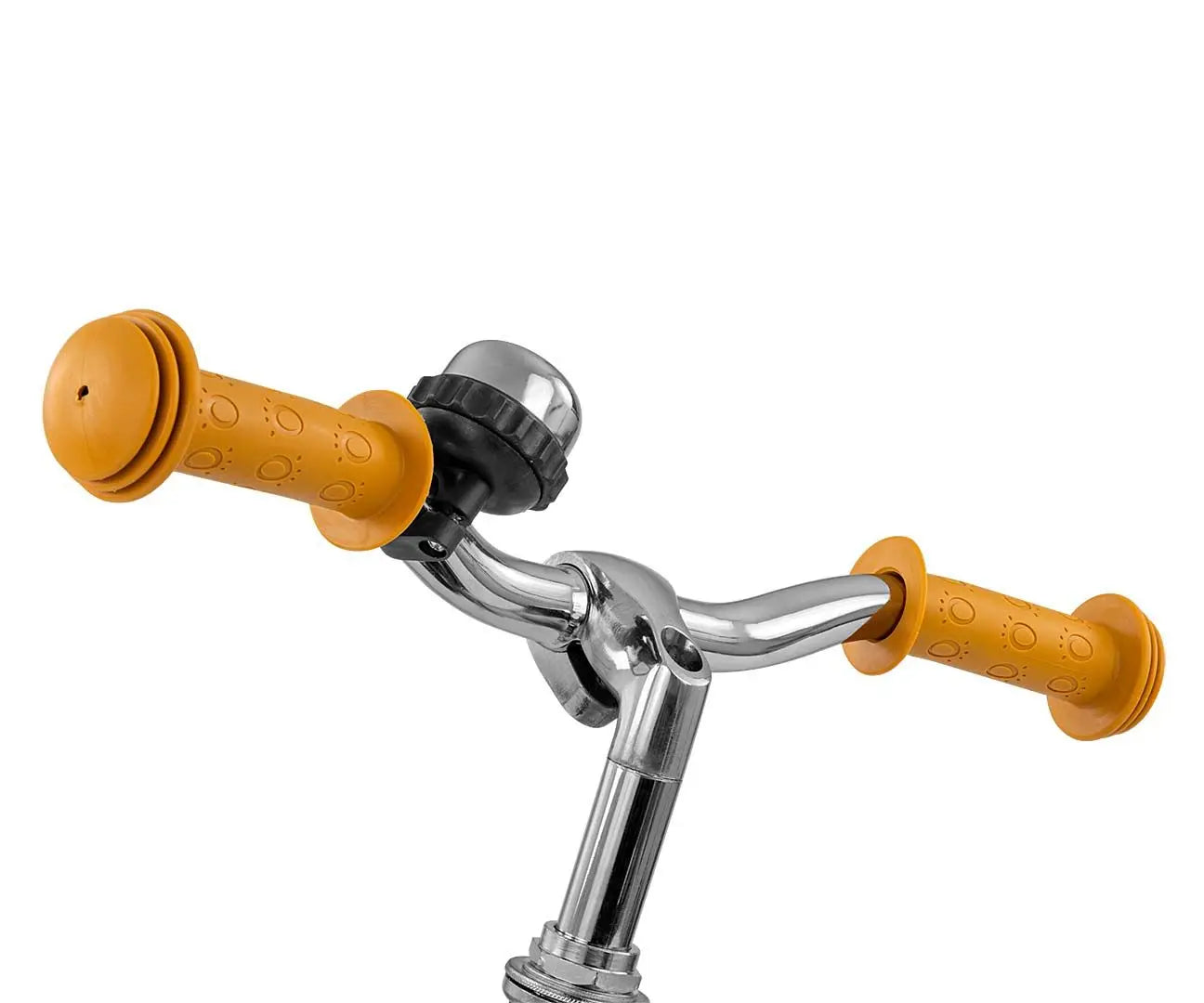 A close-up of the Balance Bike MARSHALL's adjustable saddle and handlebar, featuring sturdy frame, soft saddle, air tires, and non-slip grips for ages 2+, promoting balance and motor skills.