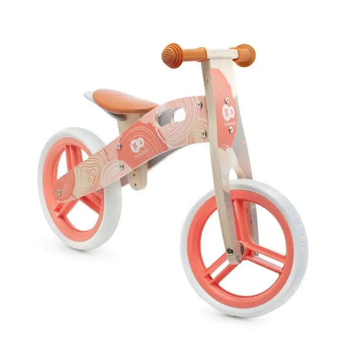 A durable RUNNER Balance Bike NATURE made of birch wood with 12-inch EVA foam wheels, anti-slip grips, and a saddle adjustment range of 37-44 cm. Ideal for kids aged 3 and up, promoting balance and motor skills.