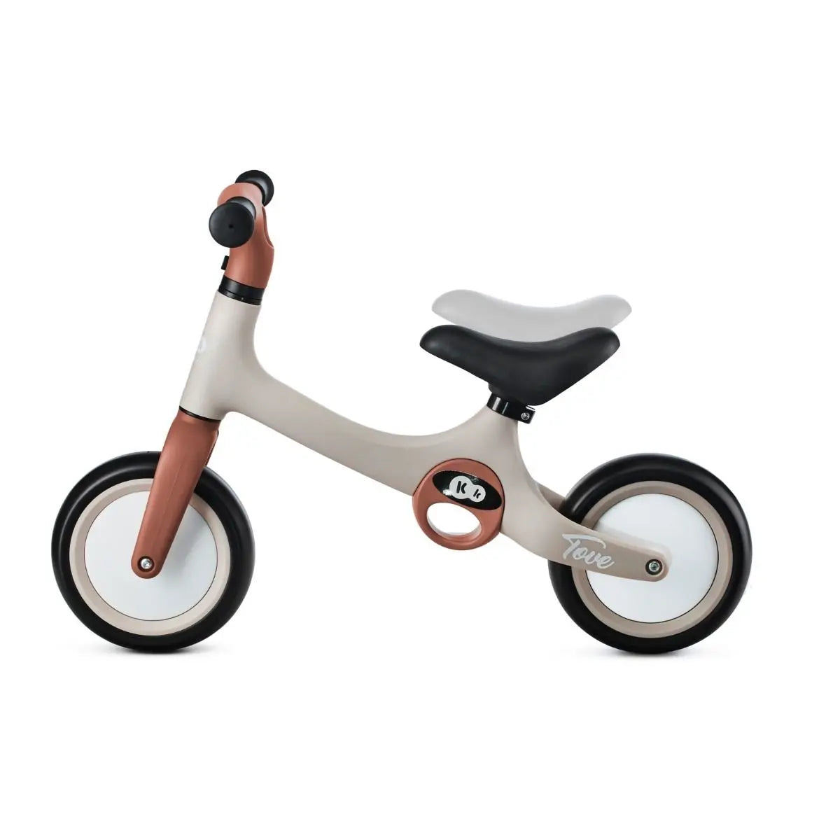 A close-up of the TOVE balance bike's puncture-resistant wheels and handle, showcasing its lightweight and durable construction for children's play and motor skill development.