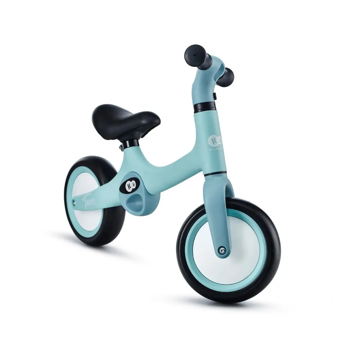 A blue and black balance bike with puncture-resistant foam wheels, adjustable seat, and two carry handles for toddlers. Lightweight and durable for kids aged 18 months and up.