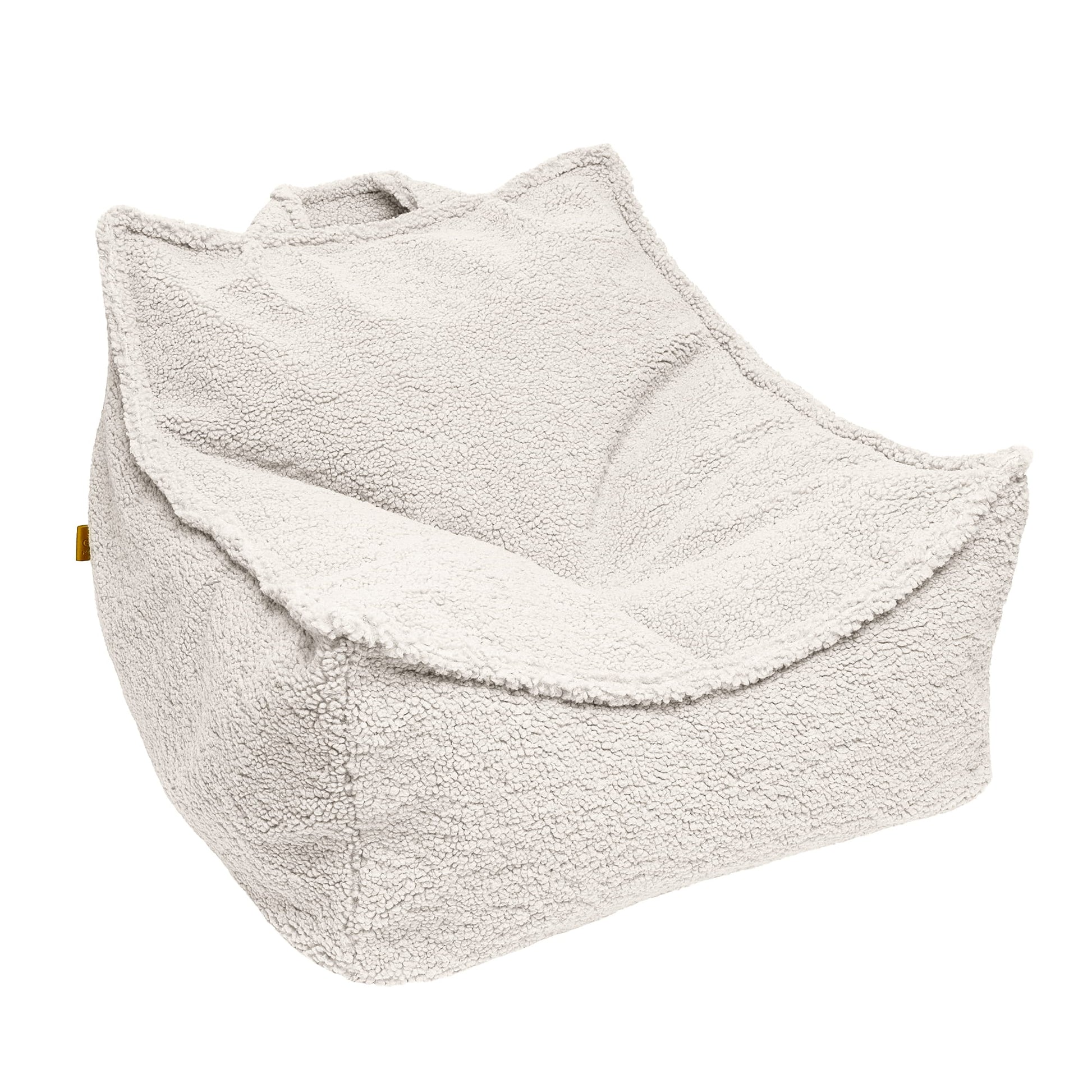 Bearly Square Bag Cream: A white bean bag chair with a handle, designed for children's comfort and safety, featuring a removable, washable cover.