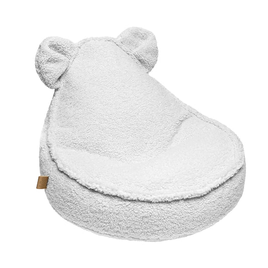 Bearly Teddy Bag White: A child-friendly, high-quality bean bag chair with a removable, washable cover, offering comfort and safety for play and relaxation.