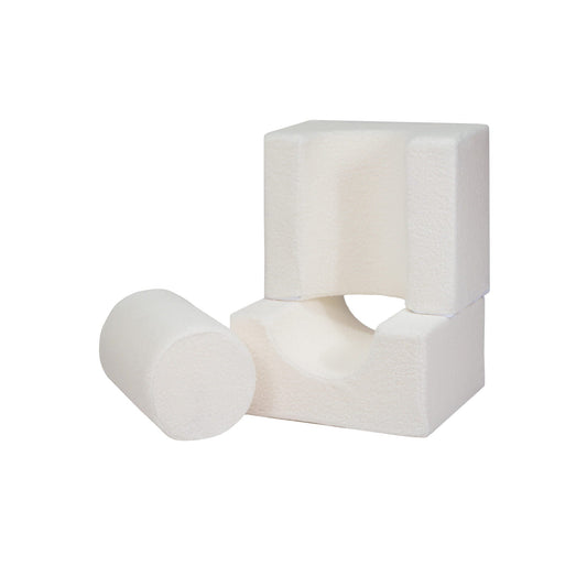 Boucle Shape Set 3-Elements - White, featuring a stack of white foam blocks designed for creative play, with removable, washable velvet corduroy covers.