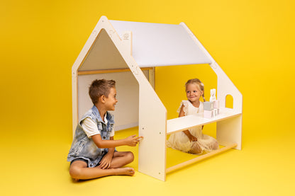 MeowBaby® Natural Wooden House for Kids - Pink Roof