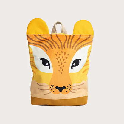 A cartoon giraffe-themed kids backpack with a face design, velvet top, waterproof polyester bottom, and adjustable shoulder straps. Perfect for outdoor adventures.