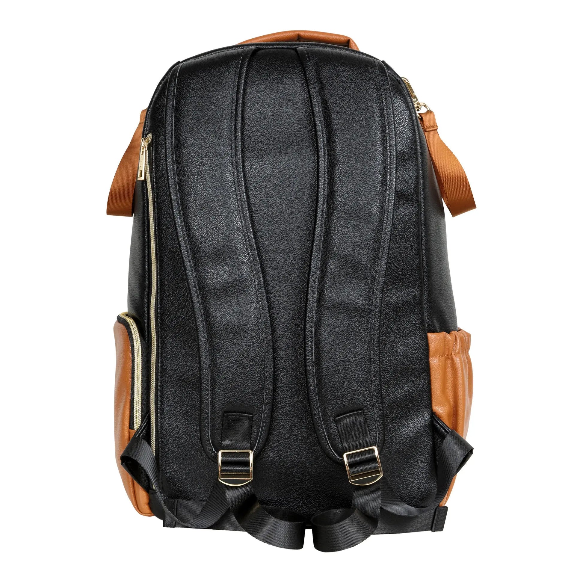 A spacious Large Diaper Backpack in Black Coffee, featuring 16 pockets, stroller straps, laptop and baby food pockets, and a waterproof changing mat. Designed for style, organization, and convenience by Ally Scandic.