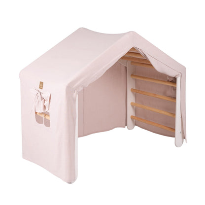 Large White Ladder House With a Pink Cover