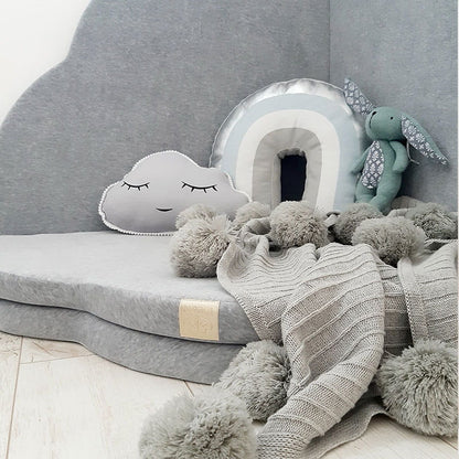 Play Mat for Kids - Cloud Shaped Light Grey Velvet