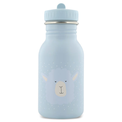 Stainless Steel Bottle 350 ml featuring Mr Alpaca design, ideal for kids on-the-go. Durable, leak-proof, and easy to clean with a kid-friendly cap and carrying loop. Dimensions: 15.5 cm x 6.5 cm.