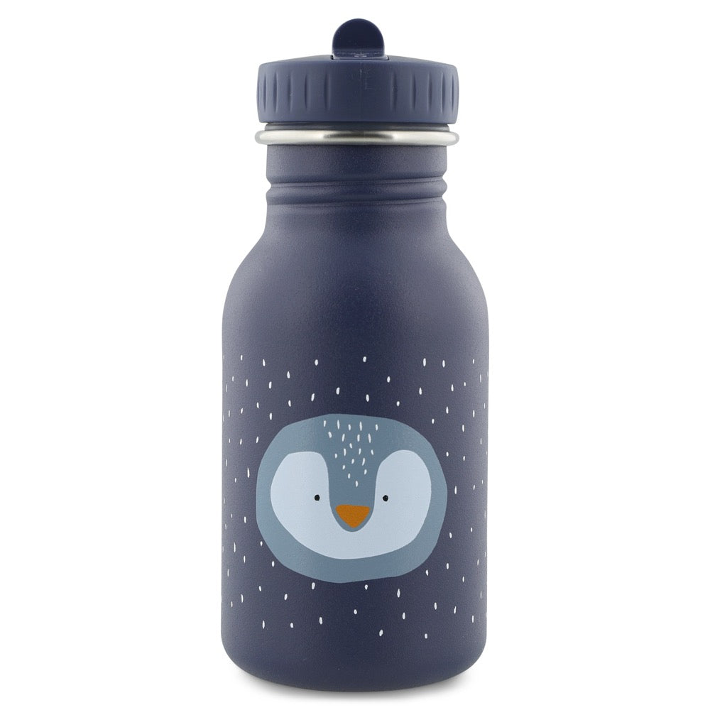 Stainless Steel Bottle featuring Mr Penguin design, 350 ml capacity. Durable, leak-proof, kid-friendly cap with handle. Ideal for on-the-go hydration with a sleek, easy-to-clean design.