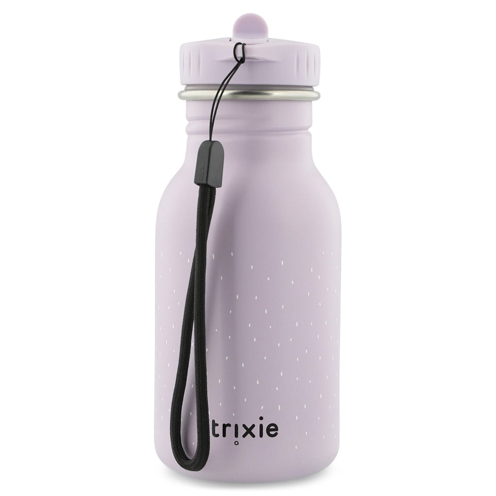 Stainless Steel Bottle 350 ml - Mrs Mouse: A durable water bottle with a strap, stainless steel body, leak-proof cap, and kid-friendly design. Ideal for on-the-go hydration with a loop for easy carrying.