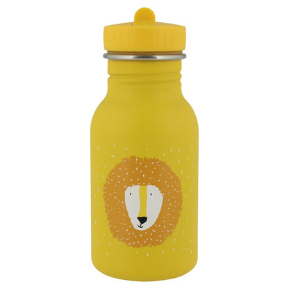 Stainless Steel Bottle 350 ml featuring Mr Lion design, with a child-friendly cap and loop for easy carrying. Durable, leak-proof, and easy to clean. Dimensions: 15.5 cm x 6.5 cm.