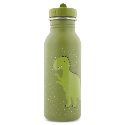 Stainless Steel Bottle 500 ml featuring Mr Dino, a green water bottle with a cartoon dinosaur design. Durable, leak-proof, and kid-friendly cap with a handle. Perfect eco-friendly choice for on-the-go hydration.