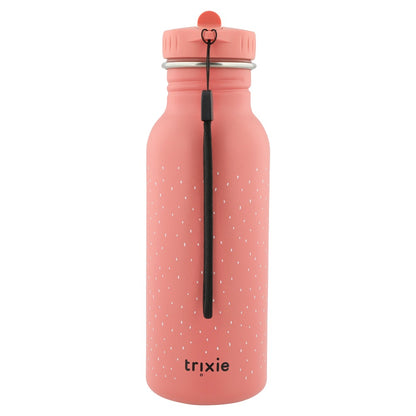 Stainless Steel Bottle 500 ml - Mrs Flamingo: A pink water bottle with a black cord, perfect for kids on-the-go. Durable stainless steel, leak-proof, easy to clean, and designed for little hands.