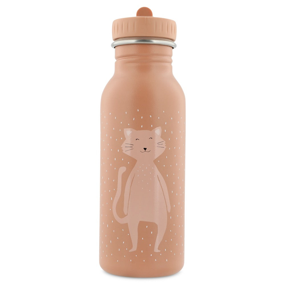 Stainless Steel Bottle 500 ml featuring Mrs Cat design, with a cat illustration on the bottle. Durable, leak-proof, and kid-friendly design for on-the-go hydration.