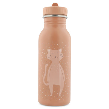 Stainless Steel Bottle 500 ml featuring Mrs Cat design, with a cat illustration on the bottle. Durable, leak-proof, and kid-friendly design for on-the-go hydration.