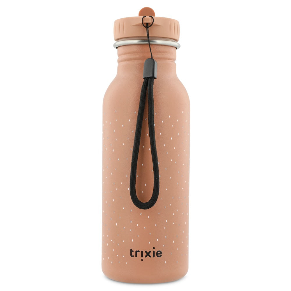 Stainless Steel Bottle 500 ml - Mrs Cat with black strap, leak-proof cap, and loop for easy carrying. Durable, kid-friendly design for on-the-go hydration.