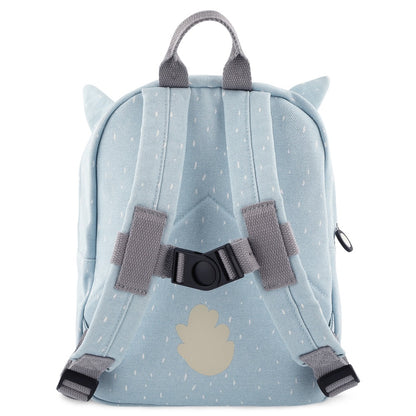 Backpack - Mr Alpaca: Blue backpack with cat ears design, adjustable padded straps, chest strap, big compartment, front pocket, water repellent, cotton material, 31x23x10 cm, 7.5 l capacity.