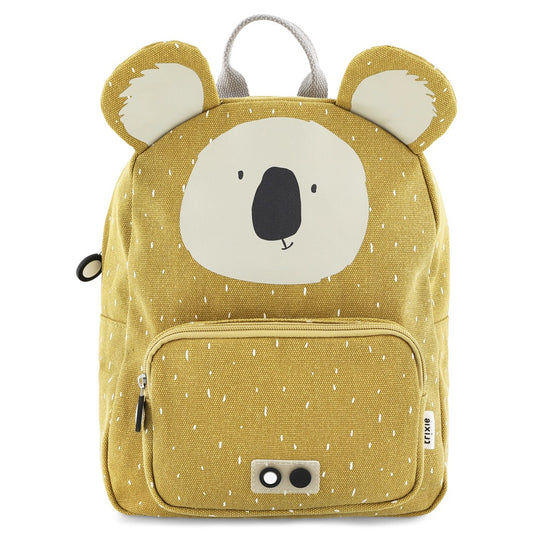 A child's backpack featuring Mr. Koala design, with adjustable straps, chest strap, big compartment, front pocket, and water-repellent coating. Ideal for ages 3+. Dimensions: 31 x 23 x 10 cm.