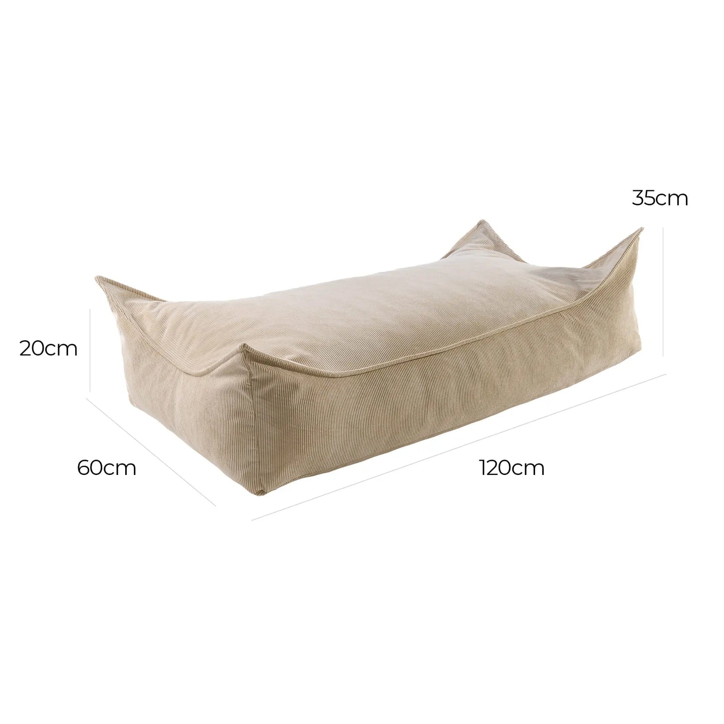 A children's Corduroy Rectangular Pouf, inviting play and rest, with a removable washable cover. Dimensions: 120x60x35 cm. Encourages creativity and independent play.