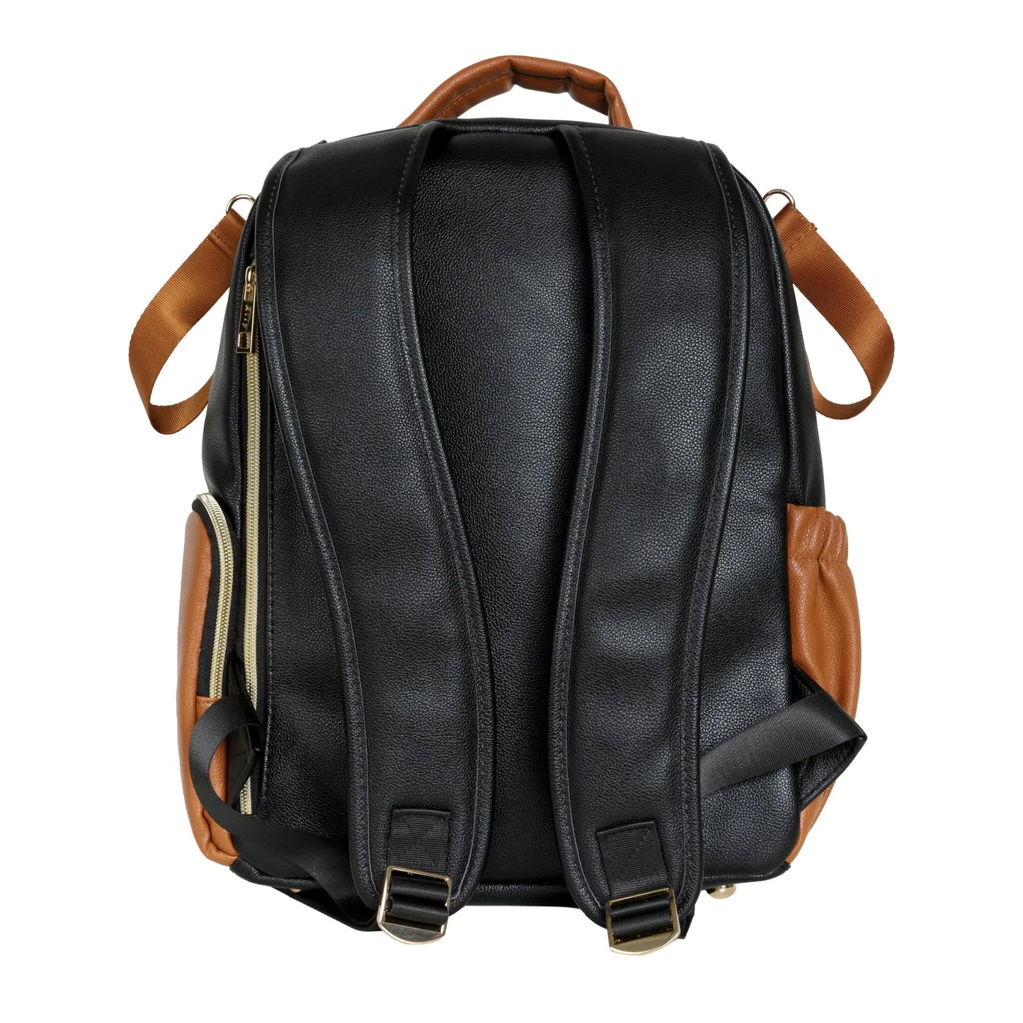 A compact, stylish Small Diaper Backpack in Black Coffee, designed for on-the-go parents. Features include multiple pockets, adjustable straps, and durable vegan leather construction for ultimate convenience and organization.