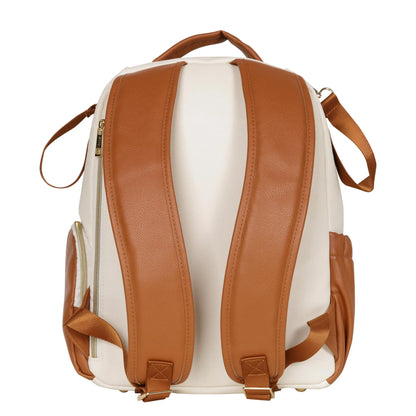 A compact Cappuccino Diaper Backpack by Ally Scandic, designed in Europe with PU vegan leather, YKK zippers, and ample compartments for organized parenting on the go.