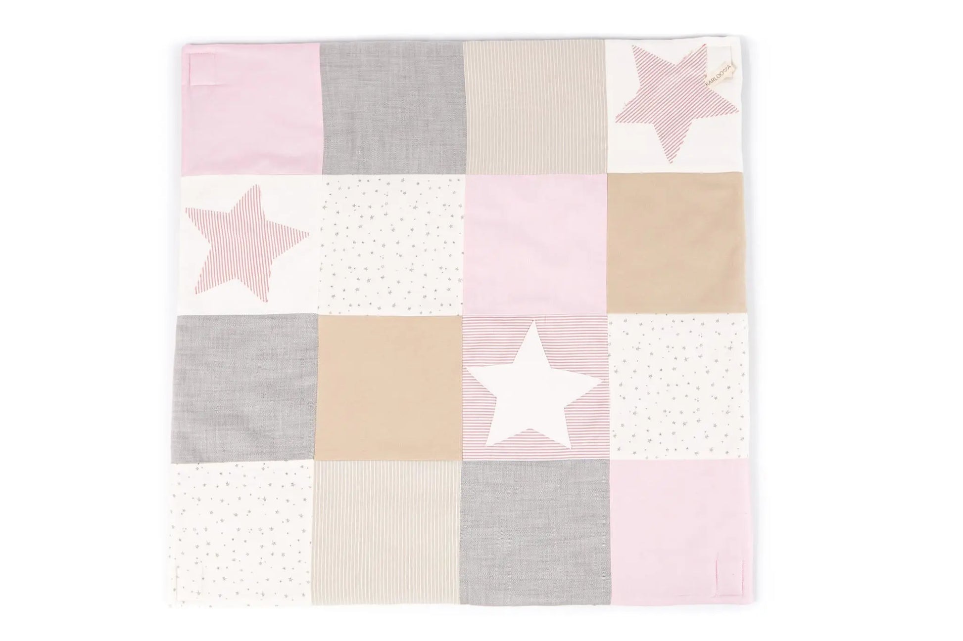 Handmade Small Baby Activity Mat with interactive arches and starry sky design for sensory exploration. Features detachable activity arches and engaging toys for motor skill development. Made from ecologic cotton.