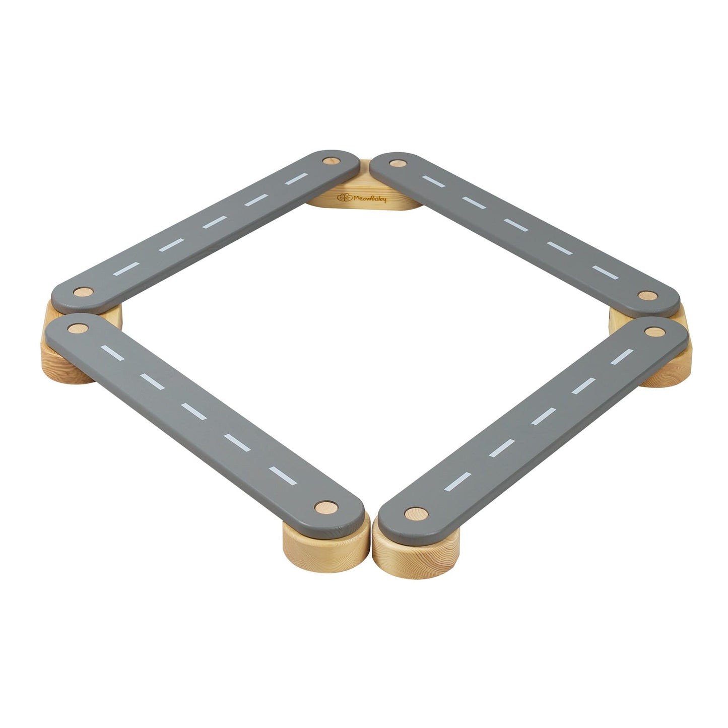 Wooden Balance Beam - 4 Elements arranged in a hexagon shape, featuring road markings for educational play, enhancing balance and imagination for children.