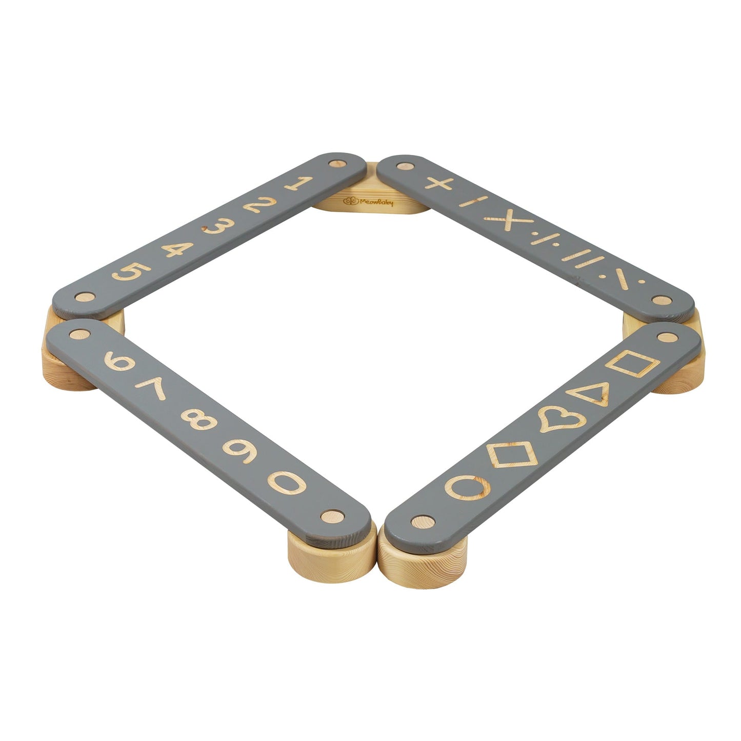 Wooden Balance Beam - 4 Elements: A wooden puzzle featuring numbers and shapes, designed for educational play, promoting balance and imagination development.