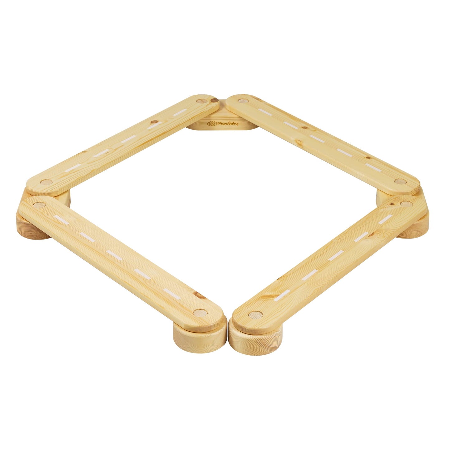 Wooden Balance Beam - 4 Elements, a hexagon-shaped pine structure with milled graphics, designed for educational play, enhancing balance and mathematical learning for children.