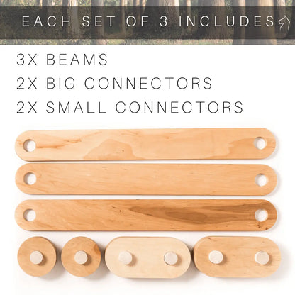 Wooden Balance Beams set with connectors for child's physical and cognitive development. Crafted from high-quality plywood, safe and engaging toy for growth and fun.