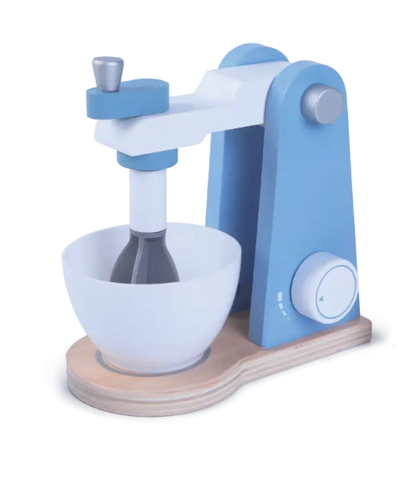 A compact Wooden Mixer Set for kids' imaginative baking play. Includes mixer, bowl, and 2 flours. Encourages creativity, motor skills, and role-play. Safe, durable, and educational.