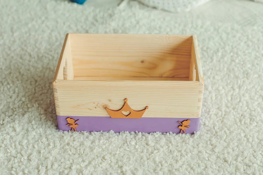 Handmade wooden storage box with cut out hearts on both sides, available in lilac. Ideal for small keepsakes, charming design for any room.