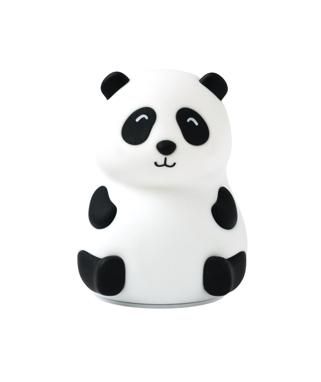 A soft, touchable Panda Silicone Lamp for children, emitting warm light and featuring a gentle, safe design. USB rechargeable with 7 color options and auto-off function after 2 hours.