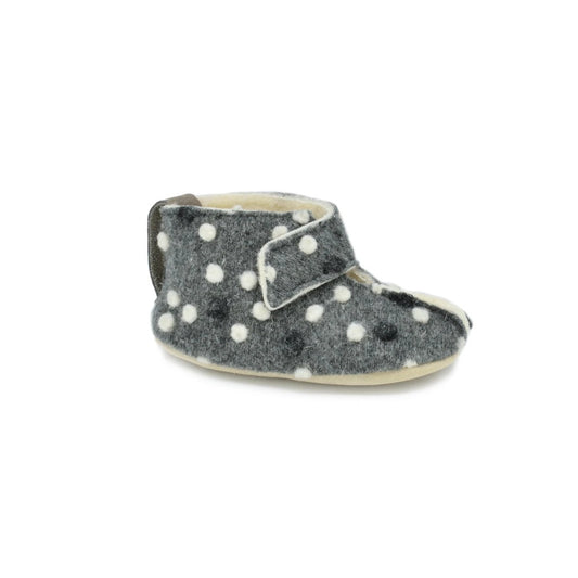 Natural Sheep’s Wool & Felt Kids’ Slippers - Dotted Grey