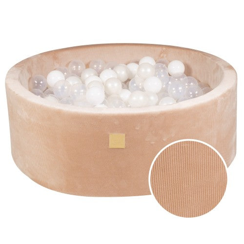 Round Ball Pit With 200 White/Translucent Balls, 90x30cm - Sand Velvet