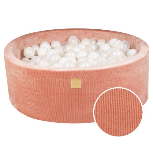 Round Ball Pit With 200 Translucent/White Balls, 90x30cm - Apricot Velvet